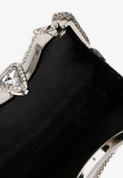 Srebrna Błyszcząca Torebka w Stylu Kopertówki z Odpinanym Łańcuszkiem Heriora