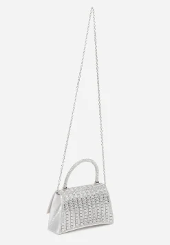 Srebrna Cyrkoniowa Torebka w Koktajlowym Stylu z Rączką i Łańcuszkiem na Ramię Yolatia