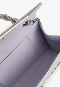 Srebrna Cyrkoniowa Torebka Kopertówka Zapinana na Magnes z Rączką i Łańcuszkiem Alatia