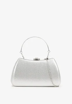 Srebrna Koktajlowa Torebka z Rączką Cyrkoniami i Odpinanym Łańcuszkiem Korida