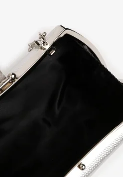 Srebrna Koktajlowa Torebka z Rączką Cyrkoniami i Odpinanym Łańcuszkiem Korida