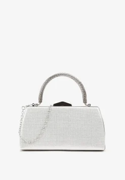 Srebrna Kopertówka Torebka na Ramię z Łańcuszkiem i Metaliczną Rączką Ulaggia