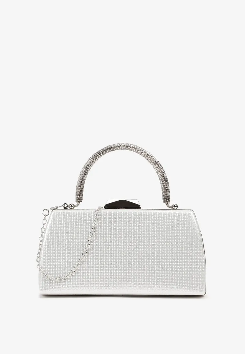 Srebrna Kopertówka Torebka na Ramię z Łańcuszkiem i Metaliczną Rączką Ulaggia