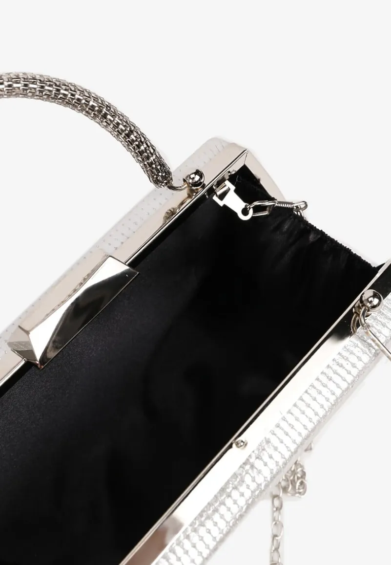 Srebrna Kopertówka Torebka na Ramię z Łańcuszkiem i Metaliczną Rączką Ulaggia