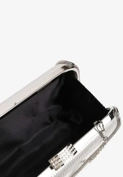 Srebrna Mała Torebka Kopertówka na Ramię z Łańcuszkiem Rączką i Perełkami Nellissa