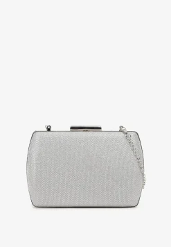 Srebrna Mała Torebka Kopertówka z Metalowymi Wstawkami Ozdobiona Łańcuszkiem Tiamalli