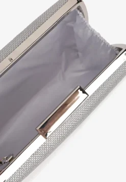 Srebrna Mała Torebka Kopertówka z Metalowymi Wstawkami Ozdobiona Łańcuszkiem Tiamalli