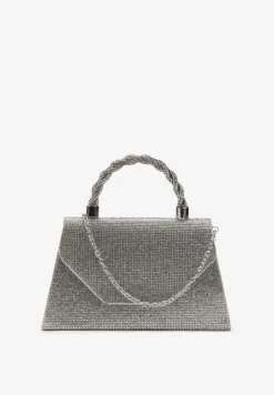 Srebrna Mała Torebka w Cyrkonie z Rączką i Łańcuszkiem Twistelle