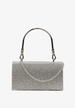 Srebrna Mała Torebka w Cyrkonie z Rączką i Łańcuszkiem Haloa