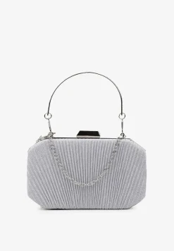 Srebrna Owalna Torebka Ozdobiona Brokatem z Retro Zatrzaskiem Traorra