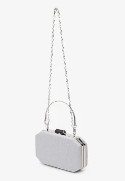 Srebrna Owalna Torebka Ozdobiona Brokatem z Retro Zatrzaskiem Traorra