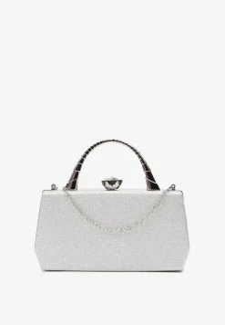 Srebrna Połyskująca Torebka Kopertówka z Rączką Bronna