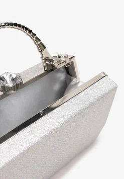 Srebrna Połyskująca Torebka Kopertówka z Rączką Bronna