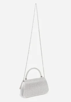 Srebrna Torebka Koktajlowa z Rączką Wysadzana Cyrkoniami z Łańcuszkiem Halorea