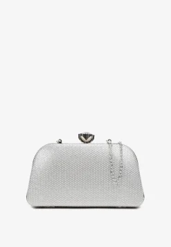 Srebrna Torebka Kopertówka z Brokatem na Zatrzask z Cyrkoniami Maleta