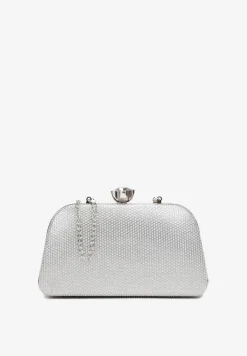 Srebrna Torebka Kopertówka z Brokatem na Zatrzask z Cyrkoniami Maleta