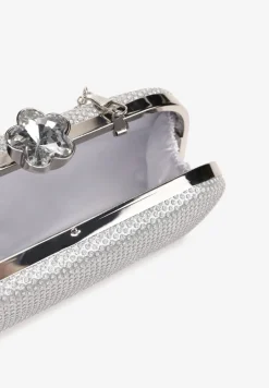 Srebrna Torebka Kopertówka z Brokatem na Zatrzask z Cyrkoniami Maleta