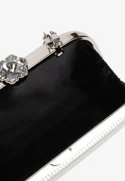 Srebrna Torebka Kopertówka o Trapezowym Kształcie z Rączką z Metalicznym Wykończeniem Molagia