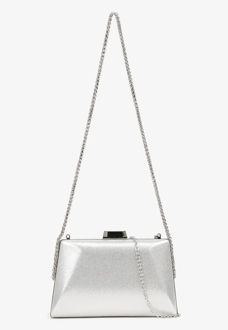 Srebrna Torebka Kopertówka z Łańcuszkiem Ozdobiona Połyskiem Jalida