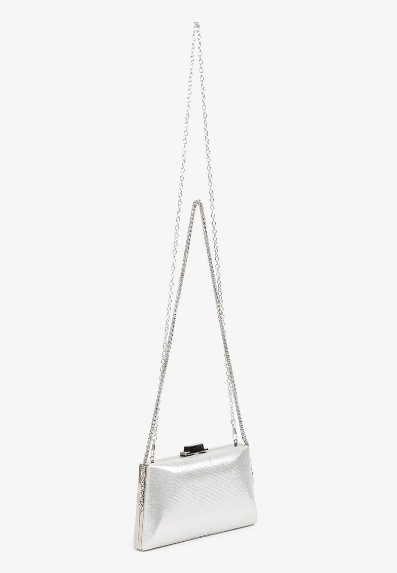 Srebrna Torebka Kopertówka z Łańcuszkiem Ozdobiona Połyskiem Jalida