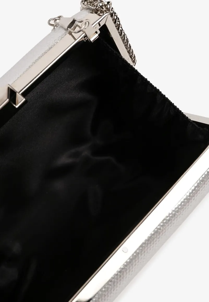 Srebrna Torebka Kopertówka z Łańcuszkiem Ozdobiona Połyskiem Jalida