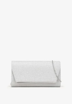 Srebrna Torebka Kopertówka z Brokatem i Ozdobną Klapą na Magnes Sillema