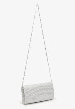 Srebrna Torebka Kopertówka z Brokatem i Ozdobną Klapą na Magnes Sillema