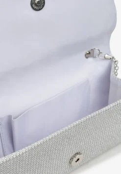 Srebrna Torebka Kopertówka z Brokatem i Ozdobną Klapą na Magnes Sillema