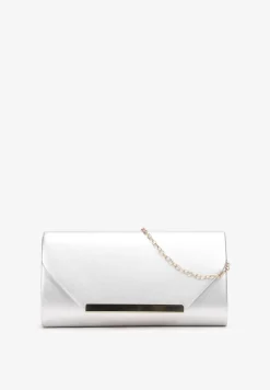 Srebrna Torebka Kopertówka z Klapą na Magnes z Imitacji Skóry Amiza