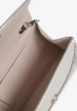 Srebrna Torebka na Ramię z Długim Paskiem i Rączką Ozdobiona Cyrkoniami Zalagia