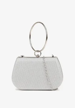 Srebrna Torebka Typu Kopertówka Ozdobiona Okrągłym Uchwytem Tolarania