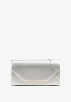 Srebrna Torebka Wieczorowa Kopertówka z Odczepianym Łańcuszkiem Rinnielle