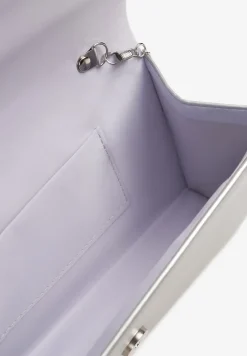 Srebrna Torebka Wieczorowa Kopertówka z Odczepianym Łańcuszkiem Rinnielle