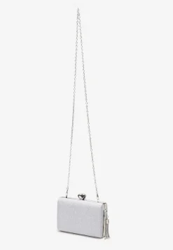 Srebrna Wieczorowa Torebka Brokatowa z Odpinanym Łańcuszkiem Curtose