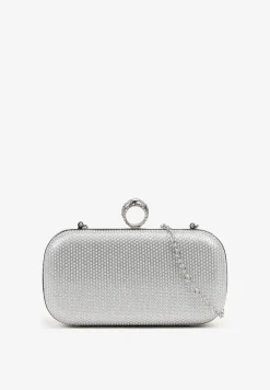 Srebrna Wieczorowa Torebka z Biżuteryjnym Uchwytem i Odpinanym Łańcuszkiem Millira