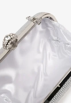 Srebrna Wieczorowa Torebka z Biżuteryjnym Uchwytem i Odpinanym Łańcuszkiem Millira