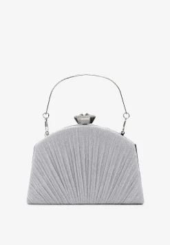 Srebrna Wieczorowa Torebka Ozdobiona Brokatem i Kruształkiem Beliha