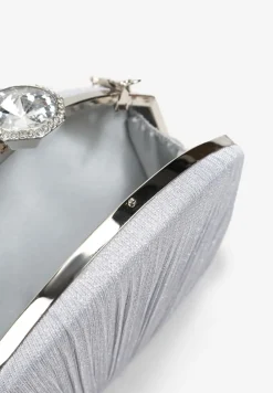 Srebrna Wieczorowa Torebka Ozdobiona Brokatem i Kruształkiem Beliha
