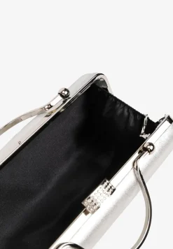 Srebrna Wieczorowa Torebka z Rączką Wykończona Cyrkoniami i Łańcuszkiem Fenagia