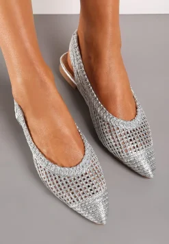 Srebrne Ażurowe Sandały z Odkrytą Piętą i Szpiczastym Noskiem Olpia