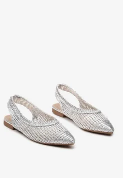 Srebrne Ażurowe Sandały z Odkrytą Piętą i Szpiczastym Noskiem Olpia