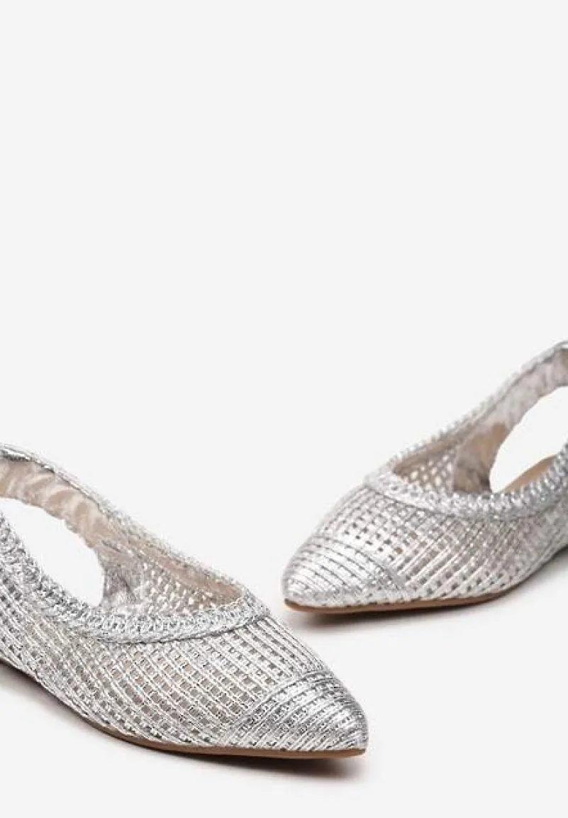 Srebrne Ażurowe Sandały z Odkrytą Piętą i Szpiczastym Noskiem Olpia