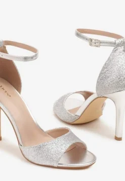 Srebrne Brokatowe Sandały Vices na Szpilce z Okrągłym Noskiem Katoria