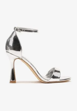 Srebrne Sandały na Szpilce Vices z Wkładką ze Skóry Naturalnej Lumarete