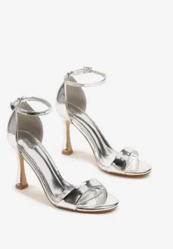 Srebrne Sandały na Szpilce Vices z Wkładką ze Skóry Naturalnej Lumarete