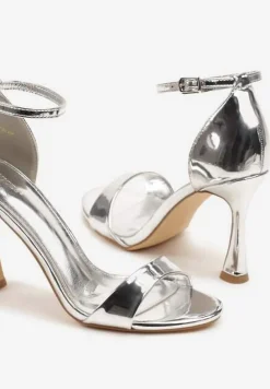Srebrne Sandały na Szpilce Vices z Wkładką ze Skóry Naturalnej Lumarete
