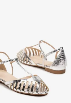 Srebrne Sandały Vices na Płaskiej Podeszwie Ozdobione Paseczkami z Zapięciem na Kostce Phaedrana