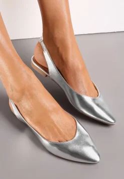 Srebrne Sandały z Odkrytą Piętą i Noskiem Typu Migdałek Nemegoria