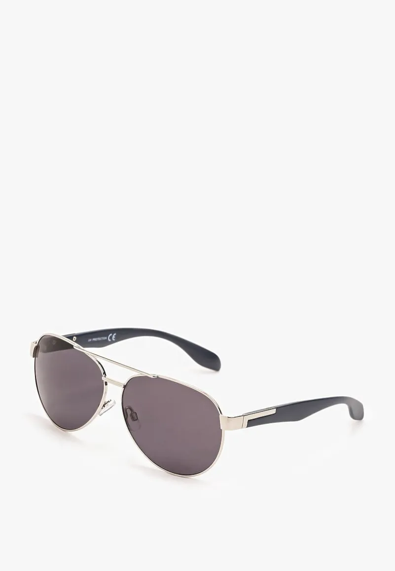 Srebrno-Niebieskie Okulary Przeciwsłoneczne w Stylu Pilotek Tasina