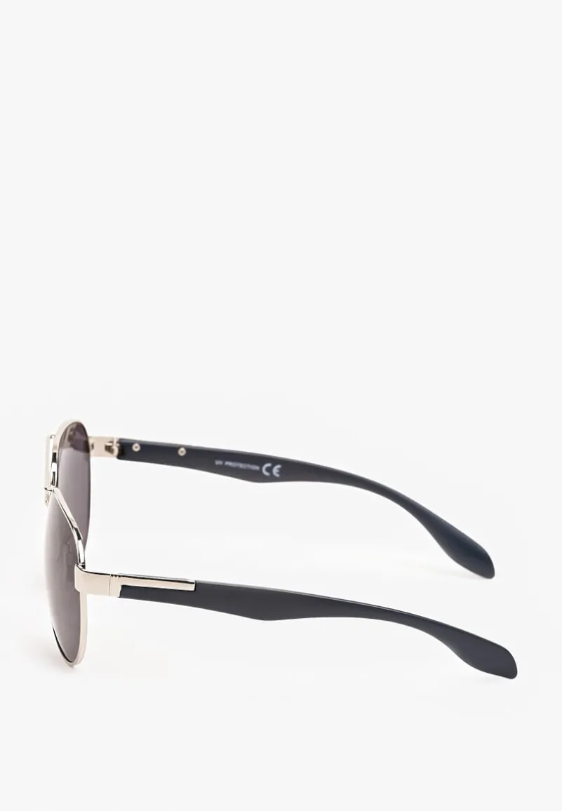 Srebrno-Niebieskie Okulary Przeciwsłoneczne w Stylu Pilotek Tasina